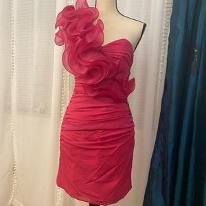 Cinderella Fuchsia One-Shoulder Ruffle Mini Dress